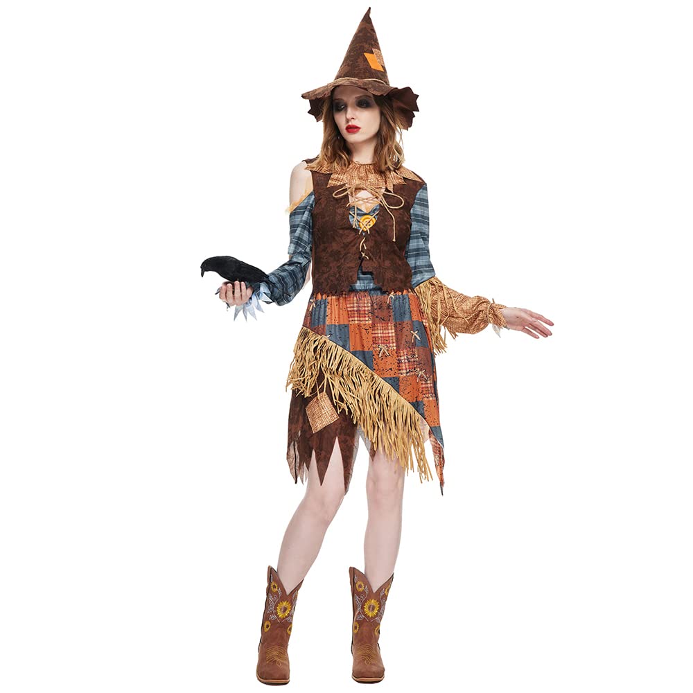 EraSpooky Women Wicked Scarecrow Costume Adult Halloween Straw Dress Kit