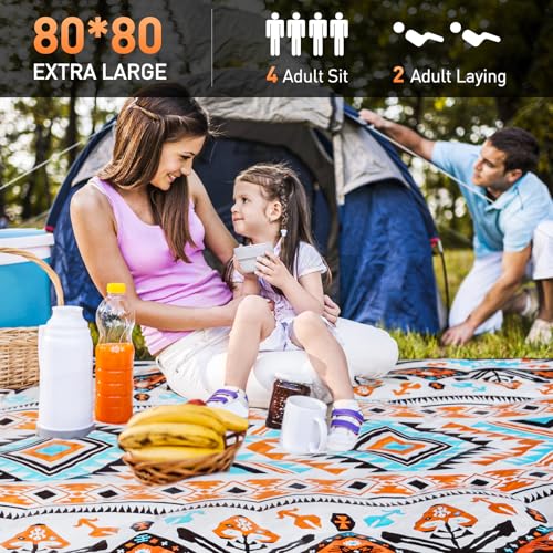 Picnic Blanket 80''x80'' Extra Large Outdoor Blanket, Waterproof Beach Blankets, Foldable Picnic Mat for Camping, Grass, P...