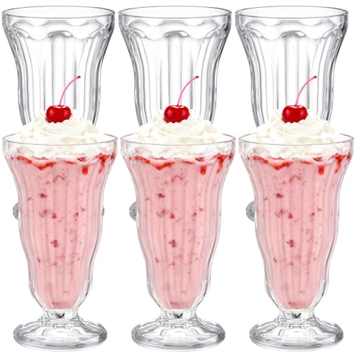Mezchi 6 Pack Acrylic Milkshake Glasses, 15 OZ Plastic Old Fashioned Soda Glass, Shatterproof Footed Ice Cream Cups, Clear...