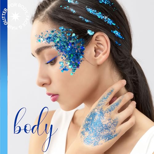 Teenitor Face Glitter, 2pcs Blue Body Glitter Gel, 20g/0.7oz Makeup Glitter for Face, Body, Eye, Hair Glitter Gel, Blue Gl...