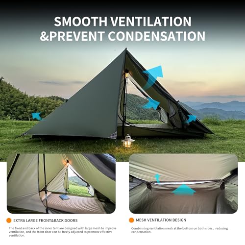 TENPLAY Backpacking Tent,Lightweight Camping Tent 2 Person,Ultralight Hiking Tent,Nylon,Waterproof,Windproof,Easy Setup,4 ...
