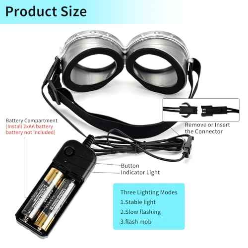 BADALU LED Steampunk Goggles, Glow in the Dark Vintage Steampunk Goggles Glasses Costume Accessories Adult Cosplay Party