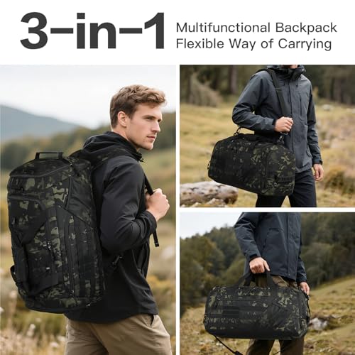 3-in-1 Tactical Gym & Travel Duffle Bag Backpack Men Multi-Functional 45L Military Sports Duffle Bag with Shoe Compartment...