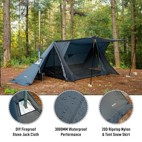 POMOLY Hot Tent Bushcraft Tent, STOVEHUT 20 Ultralight Shelter with 4 Poles for 1-2 Person Camping, Hiking, Backpacking (B...