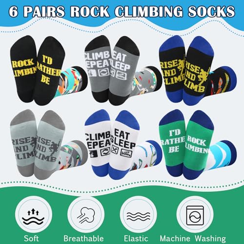 Bonuci 6 Pairs Rock Climbing Socks Novelty Rock Climbing Gifts Running Hunting Socks for Men Women Climbers Christmas