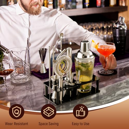 ＫＬＫＣＭＳ Professional Cocktail Shaker Stand, Bartender Kits Storage Stand, Bartending Tool Holder for Bar Cocktail, Black