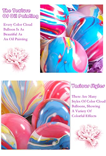 Rainbow Tie Dye Balloons 100PCS 12 Inch Agate Marble Latex Swirl Balloons For Tie Dye Birthday Party Supplies,Candyland,Ba...