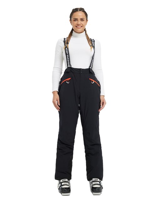 fit space Women's Insulated Ski Pants Waterproof 15,000mm Removable Suspenders Winter Snow Snowboarding (Black,Medium)