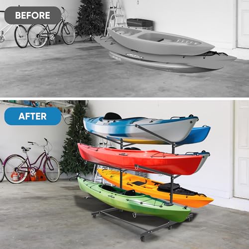 Rebertry Kayak Storage Rack, Heavy Duty Freestanding Kayak Stands, Boat/Canoe/Paddleboard Holder, Space Saving Garage Orga...