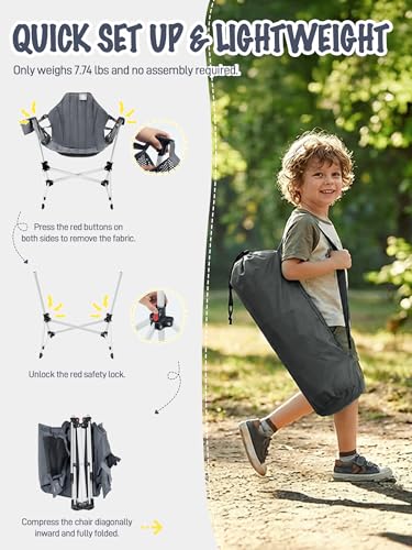 EVER ADVANCED Kids Hammock Chair Foldable, Kids Camping Chair with Stand Portable, Hammock Swing Chair with Cup Holder, Ch...