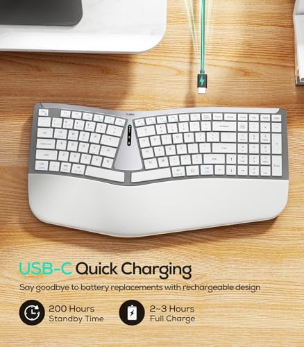 Nulea RT07B Wireless Ergonomic Keyboard - Split Keyboard, Wrist Rest, Natural Typing, Bluetooth and USB Connectivity, USB-...