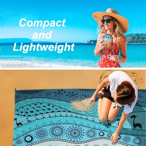 SKYREH Beach Blanket Waterproof Sandproof, 79" x 83" Extra Large Sand Free Quick Drying Beach Mat, Compact Outdoor Picnic ...