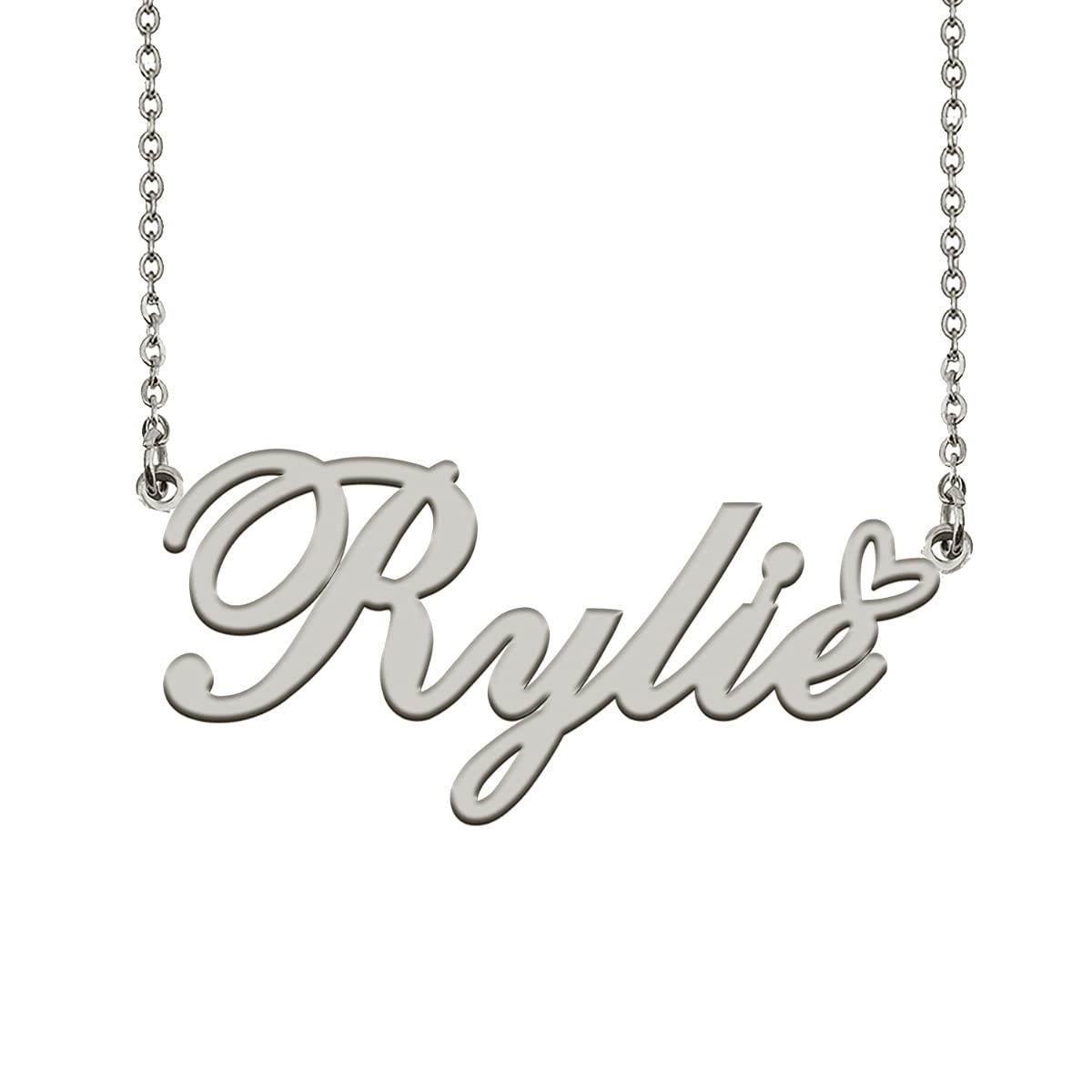 HUAN XUN Personalized Name Necklace Silver Rylie Necklace for Women Best Bridesmaid Heart Pendant Jewelry Gift