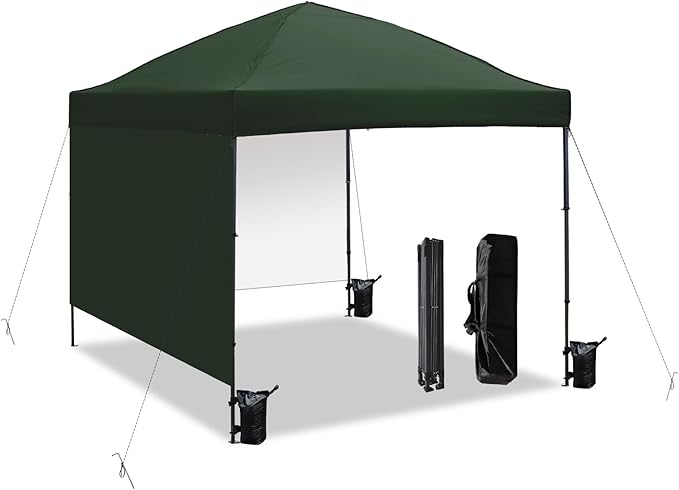10x10 Pop Up Canopy Tent with 2 Sidewalls, Easy Up Canopy Outdoor Party Sun Shade Tent Portable Gazebo for Beach Camping E...