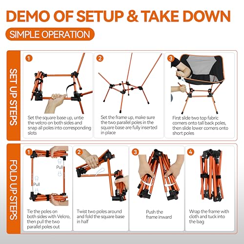 MARCHWAY Ultralight Folding Camping Chair, Heavy Duty Portable Compact for Outdoor Camp, Travel, Beach, Picnic, Festival, ...