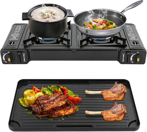 Camping Stove, Portable Butane Camping Stove, Propane Stove 2 Burner Propane Gas Stove, Double Auto Ignition Camping Burne...