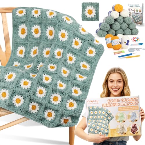 Coopay Crochet Kit for Beginners, Crochet Starter Kit for Blanket, Granny Squares Video Instructions, Easy to Learn Knitti...