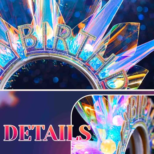 DRESBE Light Up Birthday Crown Headband LED Halo Headbands Glow Birthday Party Hair Accessories for Women