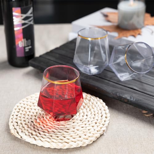 Lullaby 40pcs Plastic Wine Glasses with Gold Rim, 12oz Clear Disposable Wine Cups for Champagne Whiskey Cocktail, Perfect ...