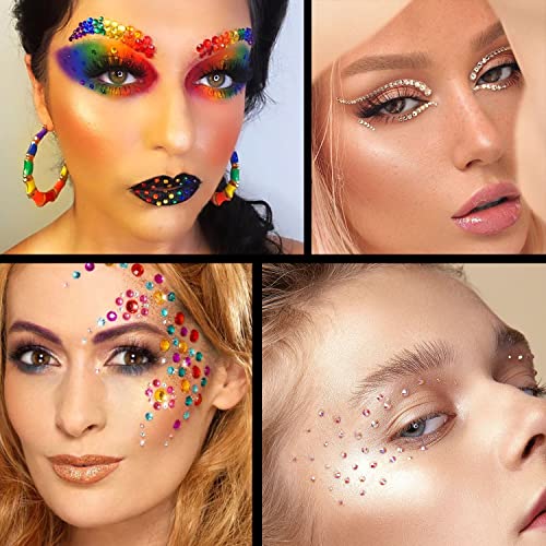Flat Back Rhinestone Kits Colorful Rhinestones+Crystal AB&Transparent White Face Gems Nail Gem with Quick Dry Makeup Glue+...