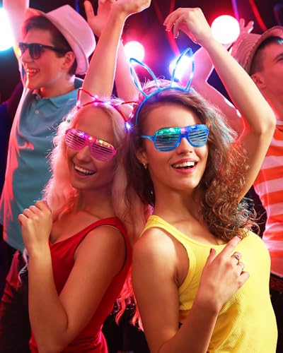 Honoson Light Up Glasses LED Cats Headband Rabbit Headband for Adults Party Favor Packs