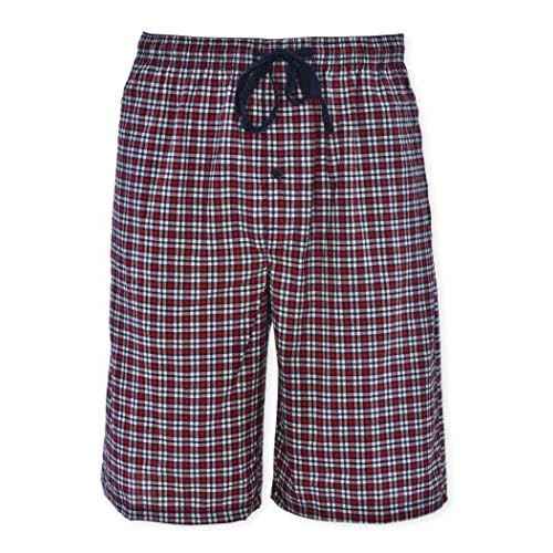 Hanes Mens 2-Pack Woven Stretch Pajama Short, Red Plaid Navy, Large