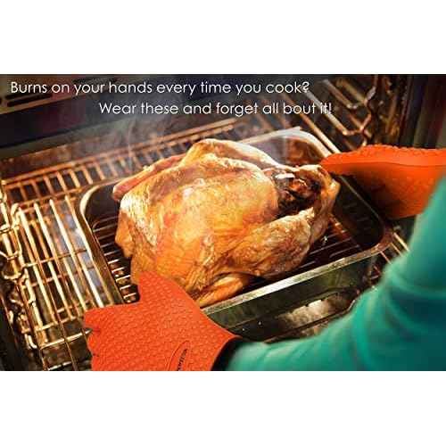 KITCHEN PERFECTION Silicone Smoker Oven Gloves -Extreme Heat Resistant BBQ Gloves -Handle Hot Food Right on Your Smoker Grill Fryer & Pit | Waterproof Oven Mitts |Superior Value Set+3 Bonuses