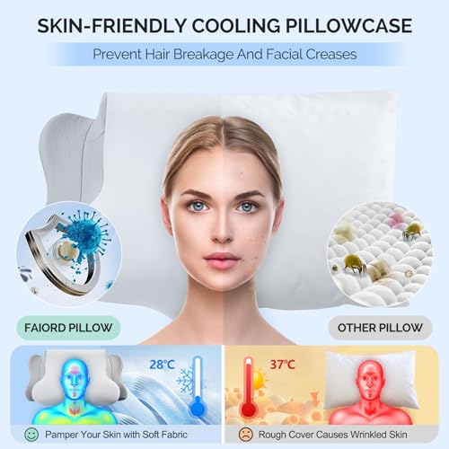 Camping Pillow Memory Foam Pillows,Cooling Ergonomic Dual-Sided Orthopedic Neck Cervical Pillow with Ice Silk Pillowcase, ...