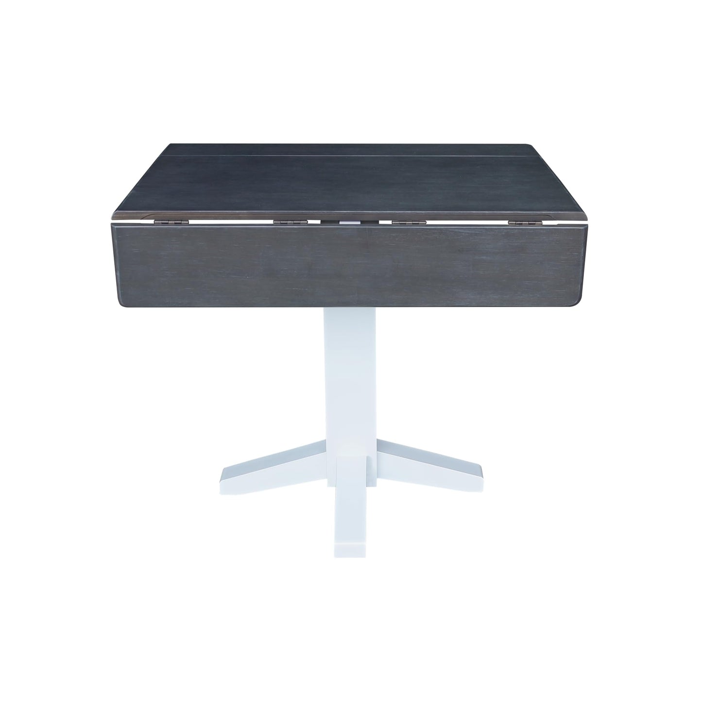 Solid Wood 36" Square Dual Drop Leaf Dining Table, White/Heather Gray