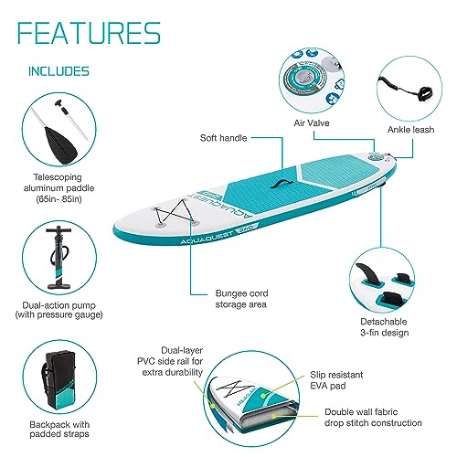 INTEX AquaQuest Inflatable Paddle Board Series: Includes Adjustable Paddle and High Pressure Pump – Tri-Fin Design – Slip-...
