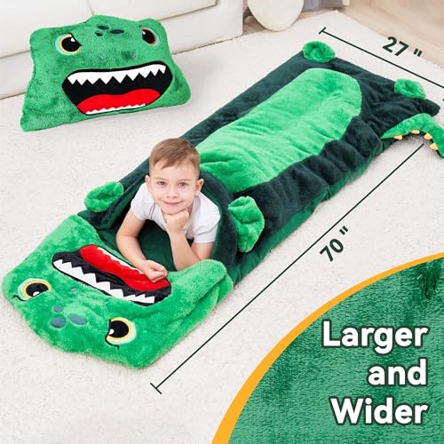 iPlay, iLearn Kids Dinosaur Sleeping Bag, Toddler Boys Dinos Nap Mat, Plush Animal Slumber Bag, 2 In 1 Daycare Preschool K...