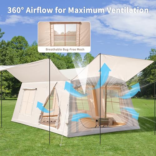 ABORON 2/6/8/10/12 Person Inflatable Camping Tent, Easy Setup Blow Up Tent with Hand Pump, PU3000mm Waterproof & Breathabl...