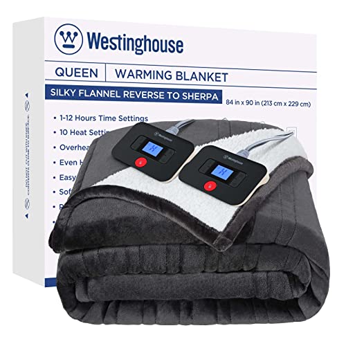 Westinghouse Electric Blanket Queen, Heated Blanket Queen Size with 10 Heating Levels and 1 to 12 Hours Heating Time Setti...