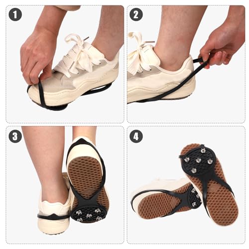 3 Pairs Snow Cleats, Non-S Crampons Ice Cleats Gripper Spikes Gear Essentials Accessories for Hiking Boots Ice & Snow Shoes