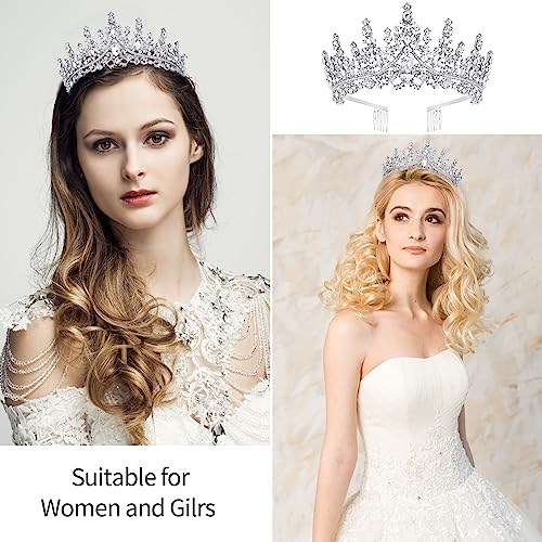 VELSCRUN Silver Crystal Birthday Queen Tiara Crowns for Women Girls Birthday Queen Headband Sash Elegant Princess Crown wi...