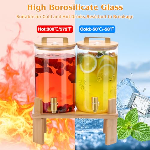 1 Gallon 2 PCS Glass Beverage Dispenser, Drink Dispensers for Parties, Lemonade Dispenser with Airtight Valve and Stainles...