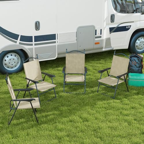 Outsunny Folding Patio Chairs, Set of 4 Sports Chairs for Adults, Camping Chairs with Armrests, Breathable Mesh Fabric Sea...