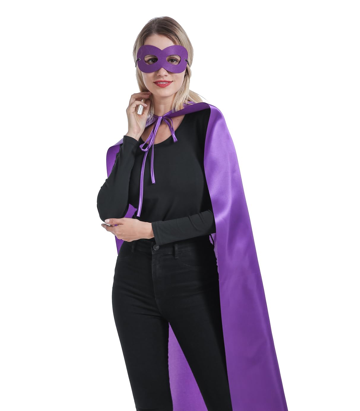 Kidsfere Adults Superhero Cape and Mask for Man Woman Halloween Vampire Cape Costume (PURPLE)
