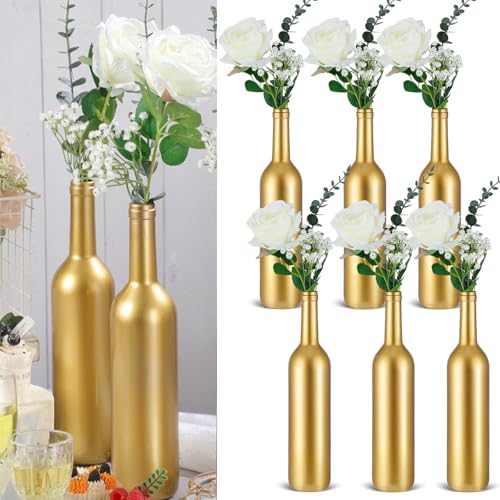 Wavwavw 30 Pcs 6 Set Gold Vase Flower Centerpieces for Wedding Table Glass Wine Bottle Flower Vase Candle Holder with Arti...