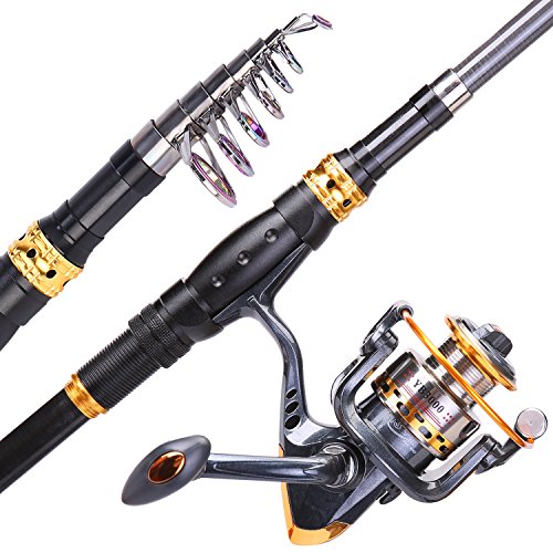 Sougayilang Fishing Rod Reel Combos Carbon Fiber Telescopic Fishing pole with Spinning Reel for Travel Saltwater Freshwate...