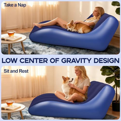 RovPool Inflatable Chair for Adults,Inflatables Chairs with Flocked Surface, Inflatable Lounge Chair with Backrest, Comfor...