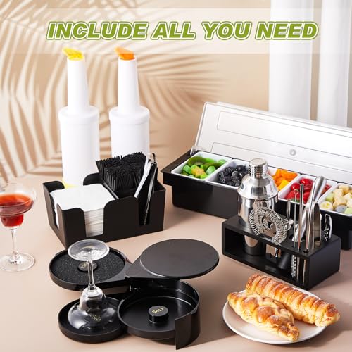 Mifoci 23 Pcs Bartender Supplies Kit Garnish Tray for Bartenders with Bar Caddy 3 Tier Salt Rimmer 13 Pcs Cocktail Shaker ...