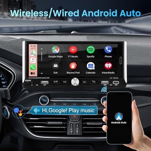 Single Din Car Stereo with Wireless Apple Carplay Android Auto, 6.9" IPS Touchscreen Car Stereo with Bluetooth 5.2 Handsfr...