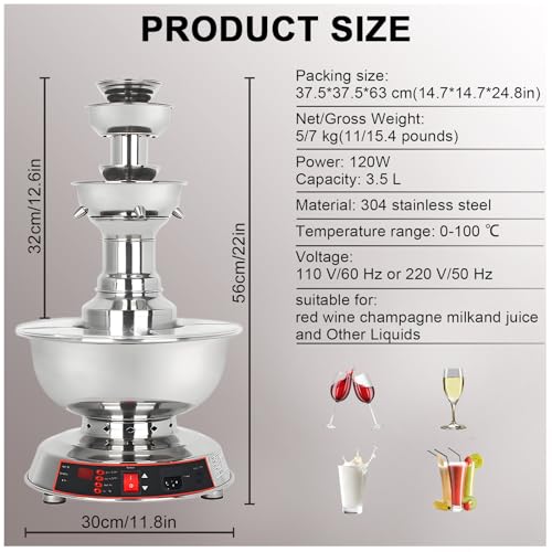 KPOUYYDS 3-Tier Red Wine Fountain Machine 3.5L Juice Champagne Electric Beverage Dispenser with LED Lighted Base Cocktail ...