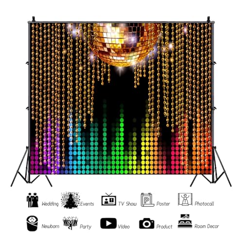 Lexfvpoo Disco Backdrop 10x8ft Golden Glitter Disco Ball Photo Background for Photography 70s 80s 90s Theme Party Decorati...