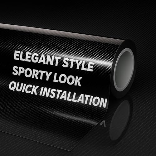 RockRose 7D Super Glossy Black Carbon Fiber Vinyl Wrap - Anti-Wrinkle, Air Release Automotive Wrap - DIY Decals Self Adhes...