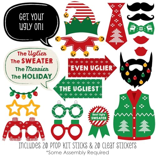 Big Dot of Happiness Ugly Sweater Party Props, Ugly Sweater Decorations, Holiday and Christmas Party Photo Booth Props Ki...