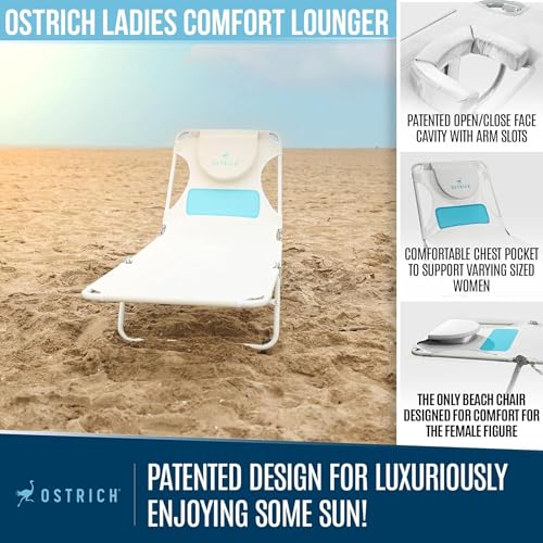 Ostrich Outdoor Lightweight Folding Adjustable Reclining Ladies Mens Comfort Chaise Lounge Beach Chair for Tanning Pool La...
