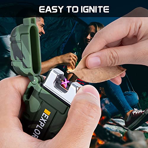 LcFun Waterproof Electric Dual Arc Lighter USB Rechargeable Outdoor Windproof Flameless Plasma Lighters for Camping, Hikin...