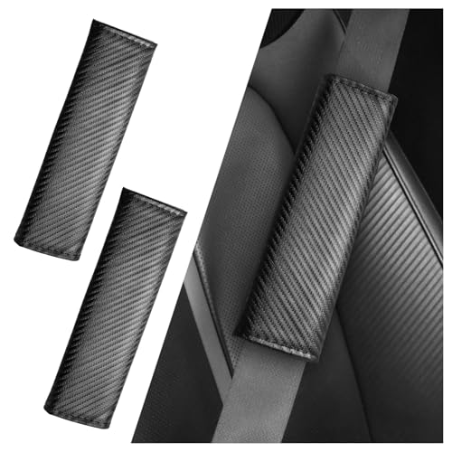 2PCS Carbon Fiber Seat Belt Cover Pad,Leather Seatbelt Covers for Reducing Shoulder & Neck Fatigue,Summer Essential Car Se...